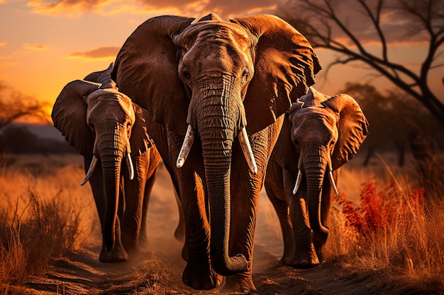 Elefantes en la sabana africana Kenia IA generativa