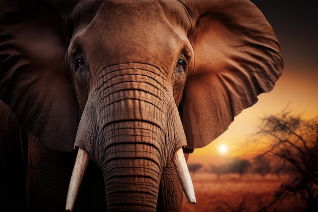 Elefantes en la sabana Fauna africana en el fondo del atardecer Día de África Creado Generativo Ai