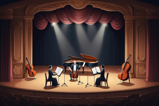 Elegança clássica Estilo de desenho animado Palco com quarteto de cordas