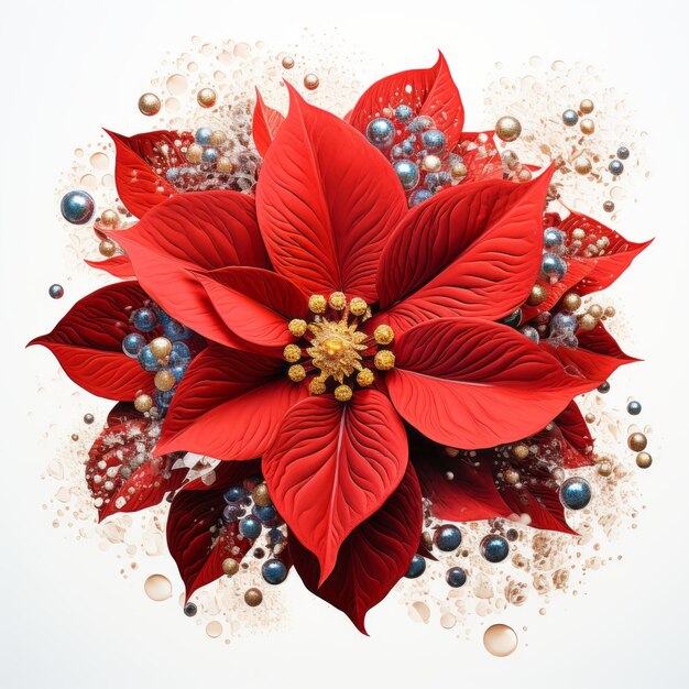 Foto elegança congelada digitalmente encantada fantasia de natal poinsettia floresce em uma tela branca pura