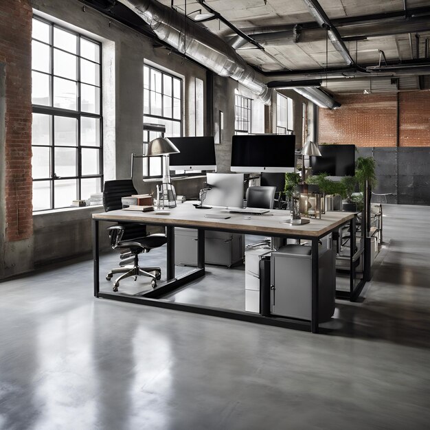 Elegança contemporânea no espaço de trabalho Uma fusão de concreto de madeira e tecnologia