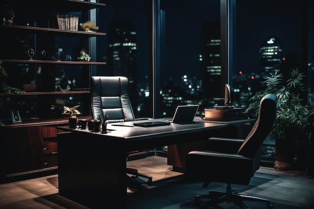 Elegança de escritório na escuridão Foto de espaço de escritório escuro