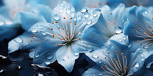 Elegança de um dia chuvoso Close-up de flores e folhas com gotas de água