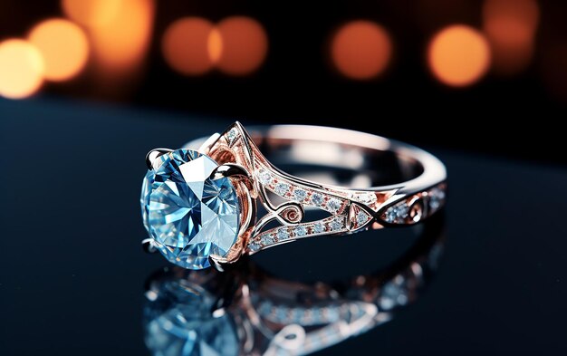 Elegança deslumbrante de perto de jóias de anel de diamante