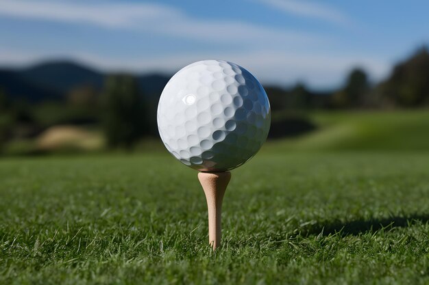 Elegança desportiva bola de golfe branca equilibrada em tee de madeira