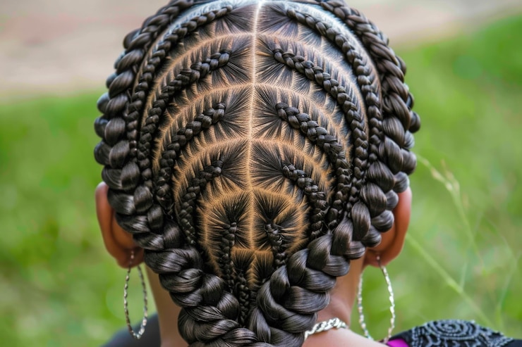 Foto elegança distintiva personalidade atraente e bonita com pontas francesas clássicas africanas tailandesas americanas tranças penteados celebrando a arte de tricotar