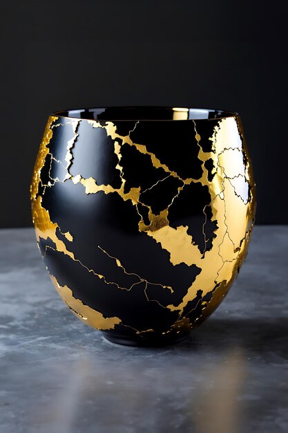 Foto elegança dourada uma tigela de ouro e preto quebrada transformada pela arte kintsugi