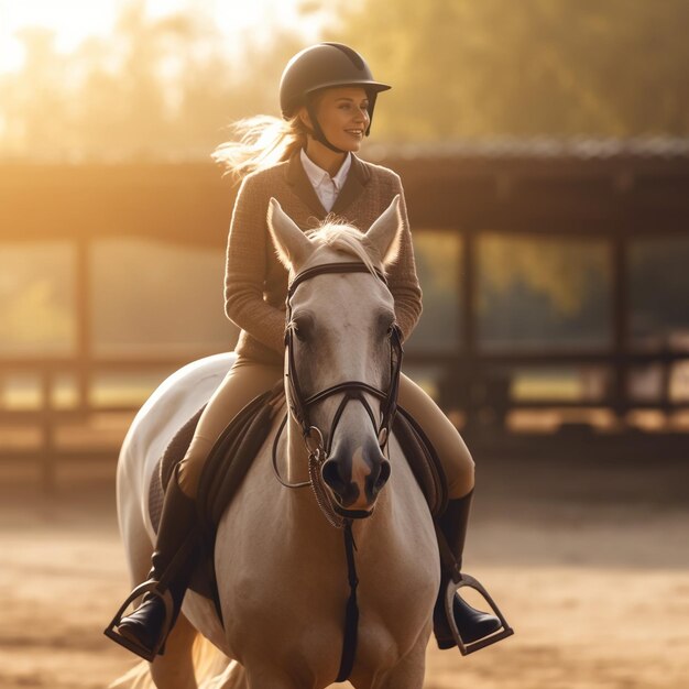 Foto elegança equestre capturando a graça e o poder dos cavalos de salto em esplendor esportivo