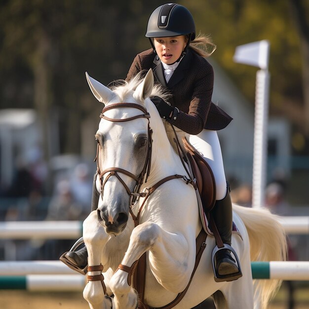 Foto elegança equestre capturando a graça e o poder dos cavalos de salto em esplendor esportivo