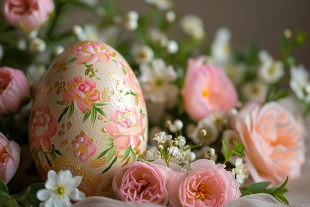 Elegança floral Ovos decorados em meio a flores perfeitos para publicidade