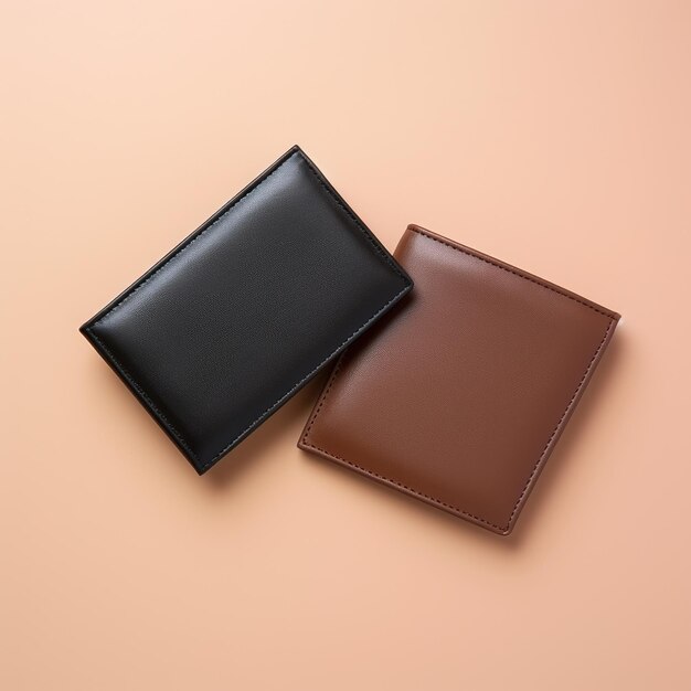 Elegança minimalista Fotografia de produto cativante de carteiras simples marrons e pretas em Vibrant B