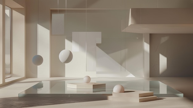 Elegança minimalista Interior sereno com sombras geométricas e jogo de luzes