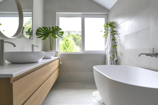 Elegança minimalista Um design moderno de banheiro escandinavo