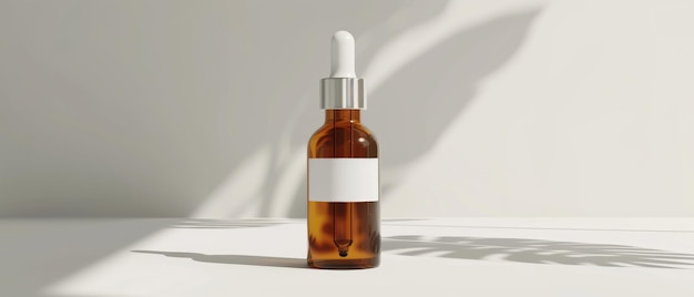 Elegança minimalista uma garrafa de gotejador único banha-se na luz suave sua sombra um sussurro delicado em branco