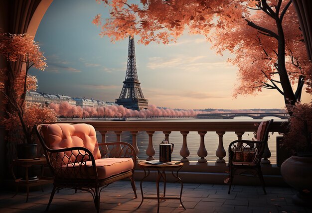 Foto elegança parisiense uma bela vista da torre eiffel em esplendor pintado