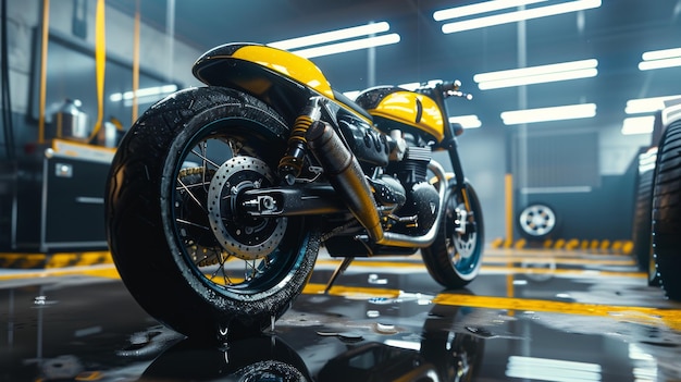 Elegança reluzente Uma motocicleta antiga banhada em tons dourados e ambiente refletor