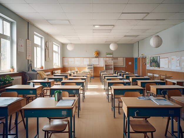 Elegança simples em um interior de sala de aula de madeira leve Geração de IA