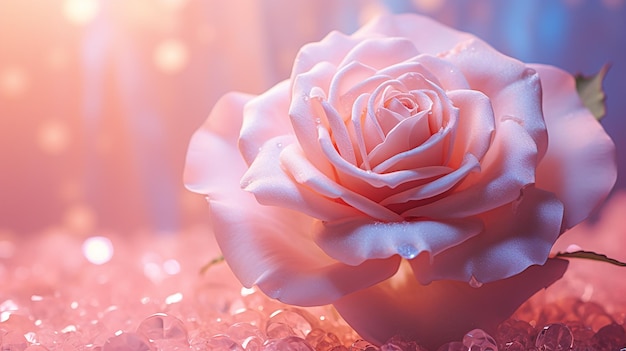 Elegança suave Imagem desfocada de uma rosa de Damasco rosa em um fundo rosa