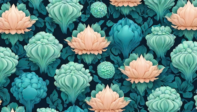 Elegança tranquila hipnotizante papel de parede abstrato em cerúleo escuro celadão verde e pêssego puff hu