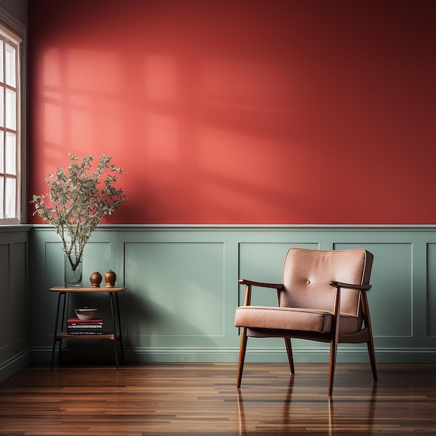 Elegança vermelha e cadeiras de luxo com parede de fundo vermelho