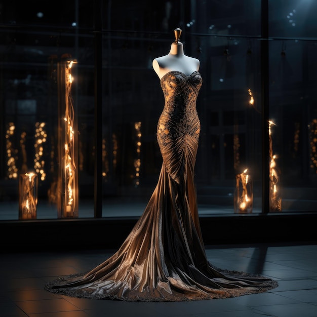 Elegance revelou uma exibição cativante de um belo vestido de noite de luxo graciosamente adornado