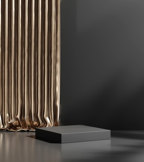 Elegancia abstracta podio de escenario de lujo con cortina renderización 3D