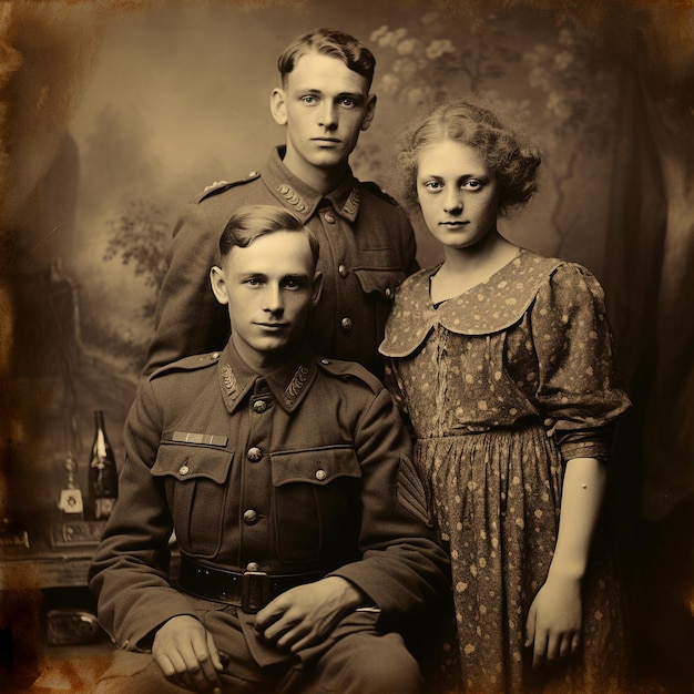 Foto elegancia atemporal una fotografía de una familia militar de época