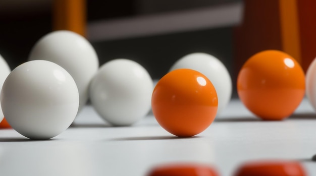 Elegancia de billar bolas blancas y naranjas y taco en la mesa de billar