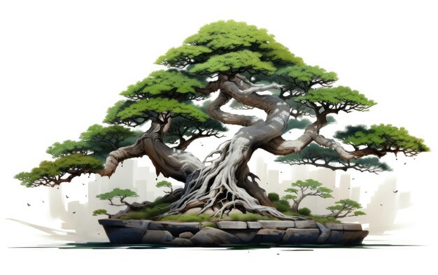 Elegancia del bonsai artístico en fondo transparente blanco o PNG