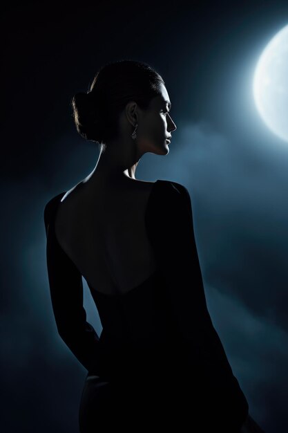 La elegancia cautivadora de una hermosa chica posa en un magnífico vestido de noche encarnando el estilo de la gracia