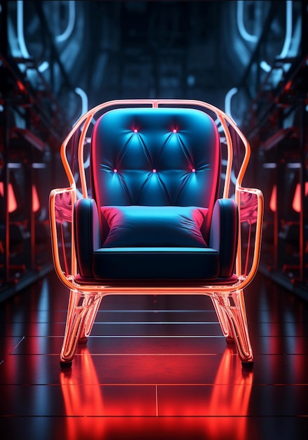 Elegancia claroscuro Una silla en una habitación oscura suavemente bañada en neón Fondo de pantalla móvil vertical