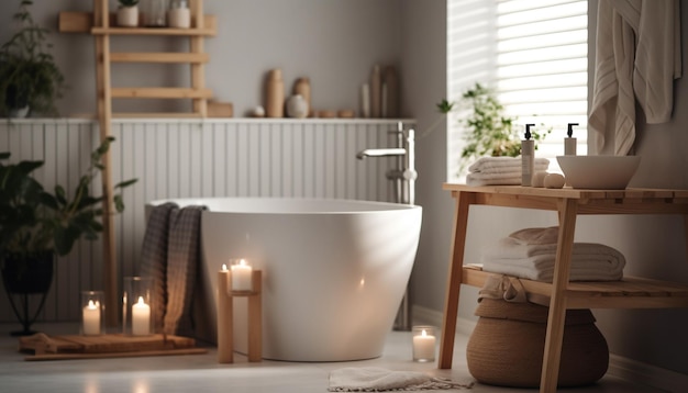 Elegância confortável em spa de banheiro doméstico moderno gerado por IA