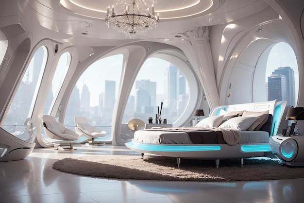 Elegância de viagem no tempo Um quarto futurista com um toque clássico