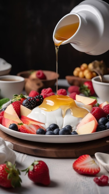 Elegância Dinâmica Prato Branco com Salpicos de Leite e Gotas Delicadas Culinária