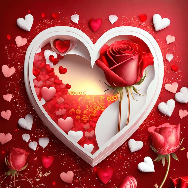 Elegancia encantada Fondo rosa con corazones y elegantes elementos florales para el Día de San Valentín
