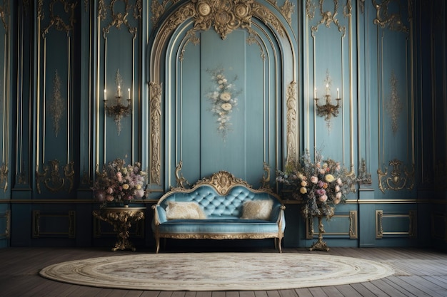 Elegancia encantadora Captivadora habitación de estilo princesa con paneles pintados a mano acentos dorados y te