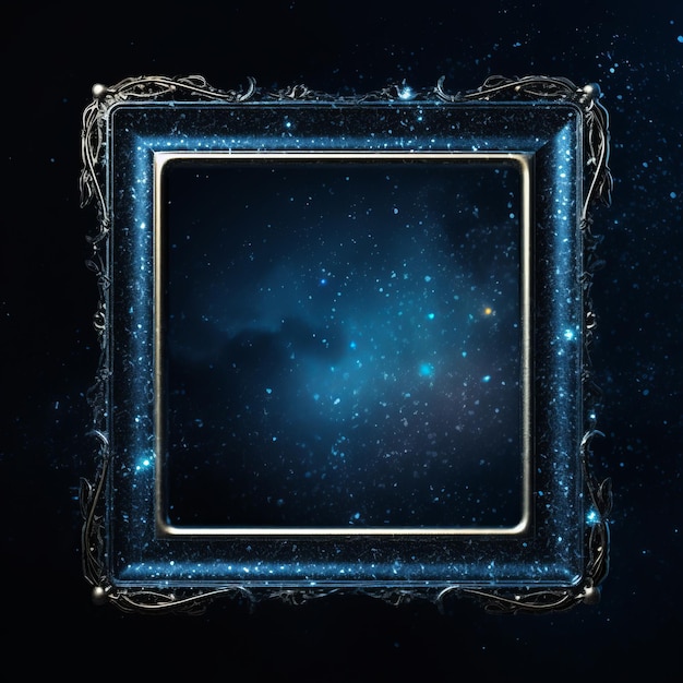 Elegancia encantadora Un deslumbrante marco de cuadros azulado con brillo en medio de un llamativo fondo oscuro