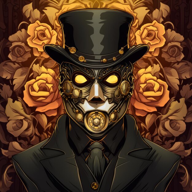 Foto elegancia enigmática steampunk maestro enmascarado fusión fantasma de la ópera y dibujos animados excéntricos en