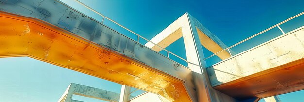 Foto elegancia estructural de la viga metálica del puente de acero detalles contra el diseño industrial y el transporte del cielo azul claro