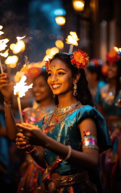 Elegancia festiva Una niña da la bienvenida a Diwali