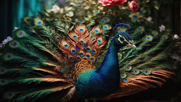 Foto elegancia floral el vibrante tapiz de una pluma de pavo real