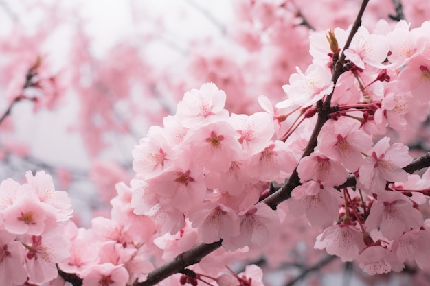 La elegancia de las flores de los cerezos rosados en una perspectiva de 32