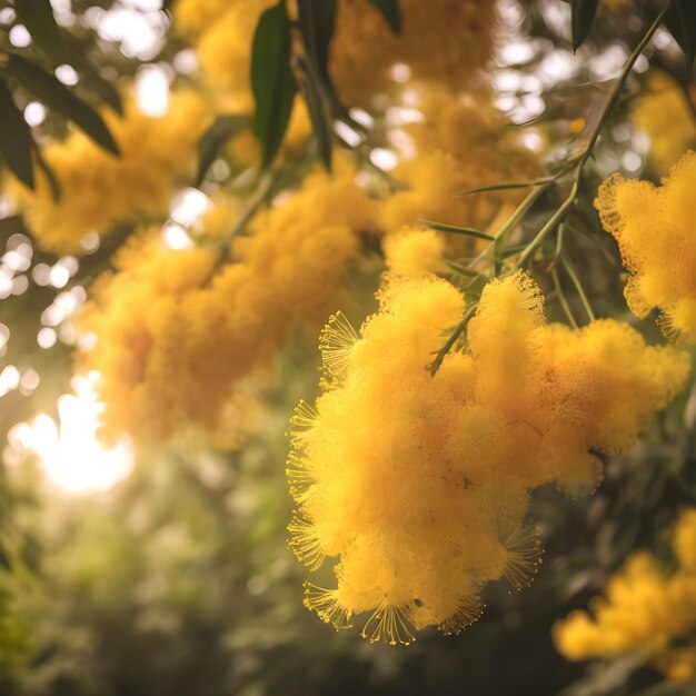 La elegancia de las flores de la mimosa