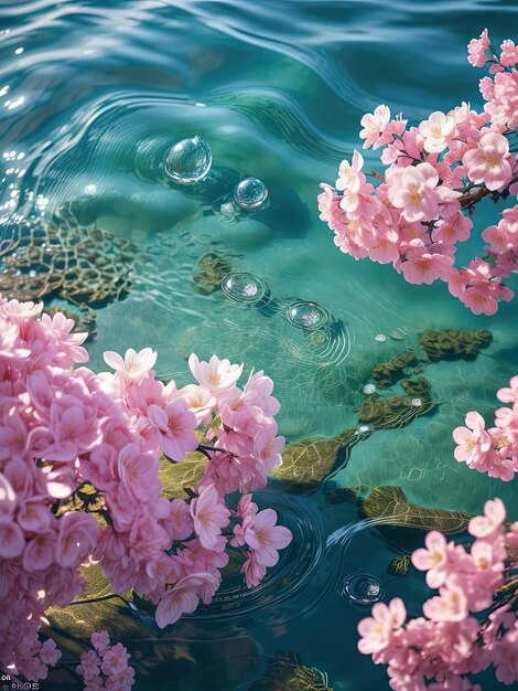 Elegancia Fluida Explorando la danza del agua Burbujas líquidas y flores