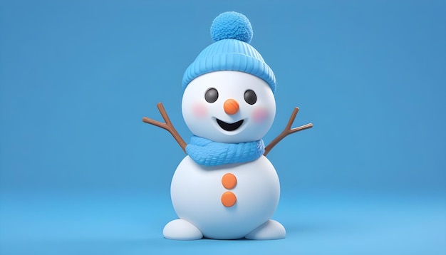 Foto elegancia fría capturando la alegría de un muñeco de nieve en un lienzo azul