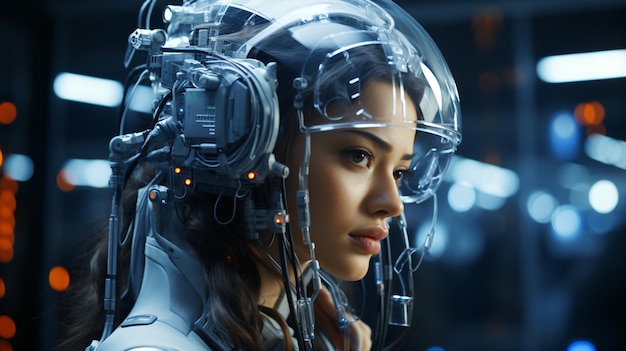 La elegancia del futuro Arte generado por IA que representa hermosas cyborgs femeninas