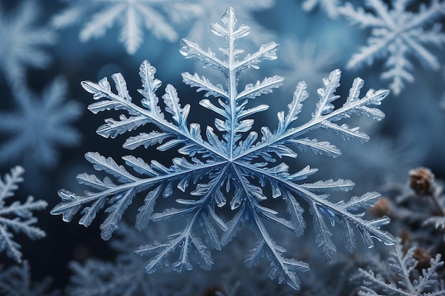 La elegancia helada los copos de nieve azules la felicidad navideña