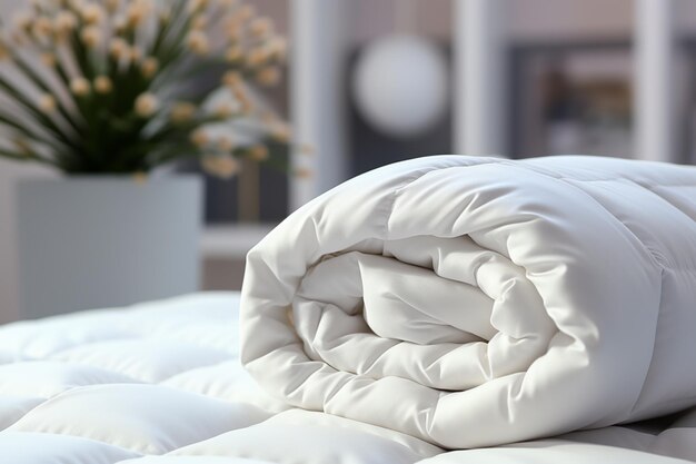 Elegancia para la hora de dormir manta de almohada blanca y concepto de cobertor de luxo