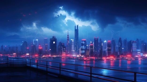 Elegancia innovadora de IA Un paisaje urbano Cyberpunk