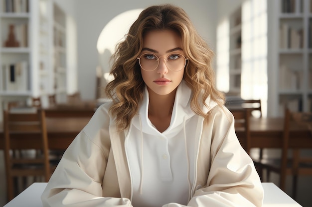 Elegancia íntima Encantadora joven con una luz suave que enfatiza su atractivo y se encuentra con la mirada de la cámara